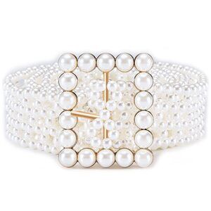 5155 Wide Belt For Women Fashion Wedding Sash Dress Pearls Square